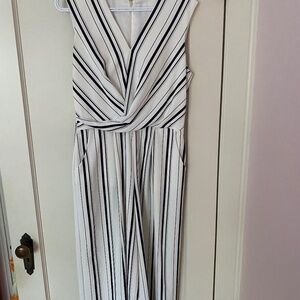 Le Chateau dressy jumpsuit, size M in white with blue stripes